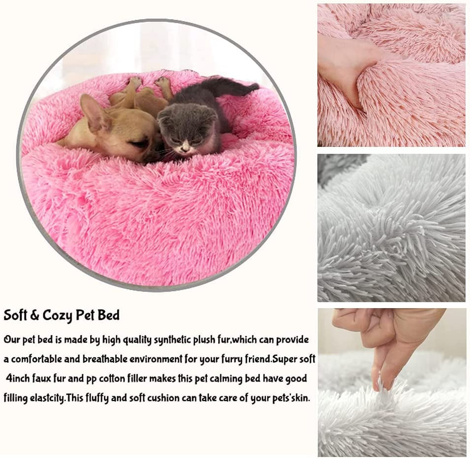 Dog Beds for Medium Dogs, Puppy Bed, Calming Dog Bed, Pet Bed, Anti-Anxiety Donut Dog Cuddler Bed, Warming Cozy Soft Dog round Bed (24 Inch, Dark Grey)